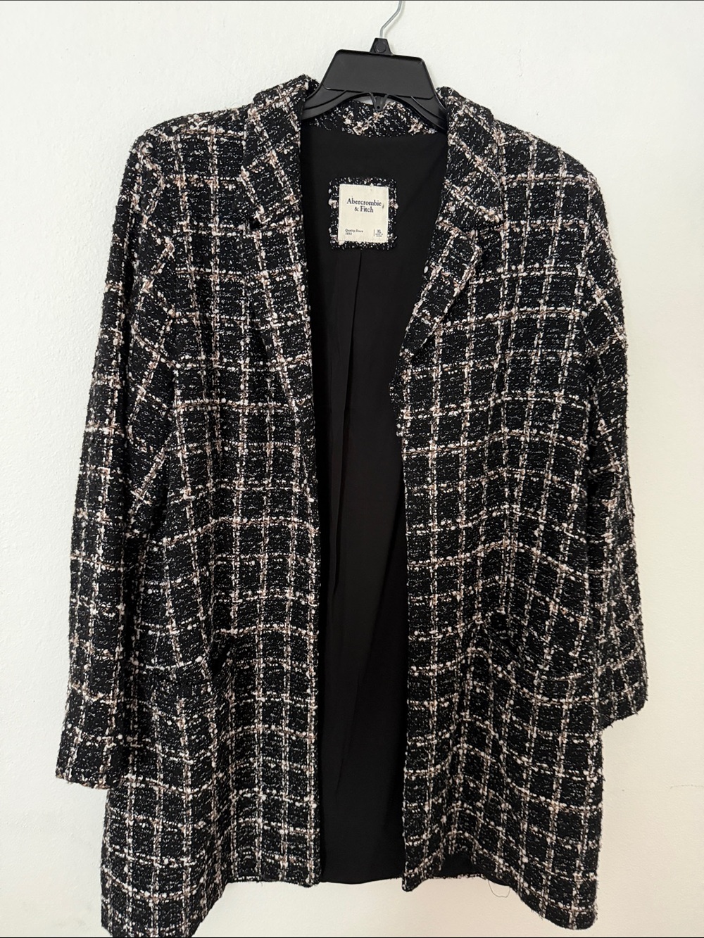 Abercrombie & Fitch Black & White Tweed Open Blazer